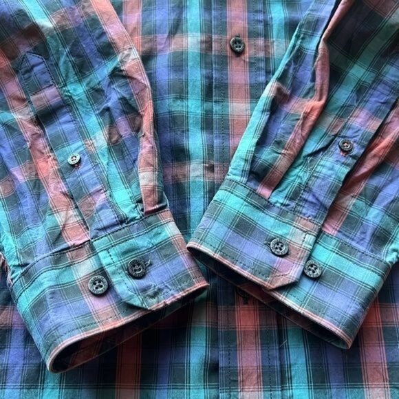 Cinch Mens Long Sleeve Button-Down Plaid Shirt Multicolor Size L 100% Cotton - Picture 7 of 7